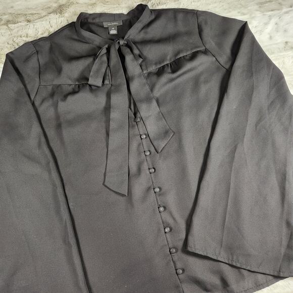 Halogen Black Flowy and Chic Tie Front V Neck Button Down Blouse Top Size XL - Picture 6 of 11